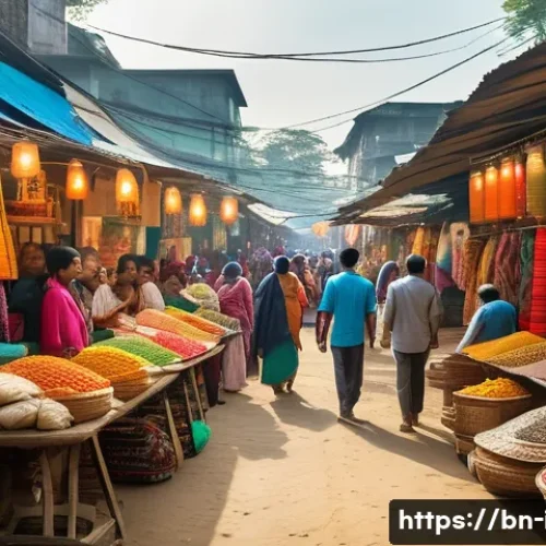 자유무역협정 FTA  효과 - A bustling modern marketplace in Bangladesh showcasing diverse local and imported products neatly di...
