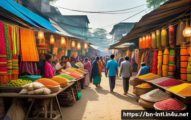 자유무역협정 FTA  효과 - A bustling modern marketplace in Bangladesh showcasing diverse local and imported products neatly di...