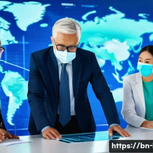 팬데믹과 국제협력 - A diverse group of international health experts and scientists collaborating around a large digital ...