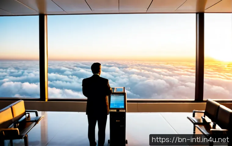 국제 항공법과 우주법 - Photorealistic international aviation law concept, modern passenger aircraft flying above a calm lay...
